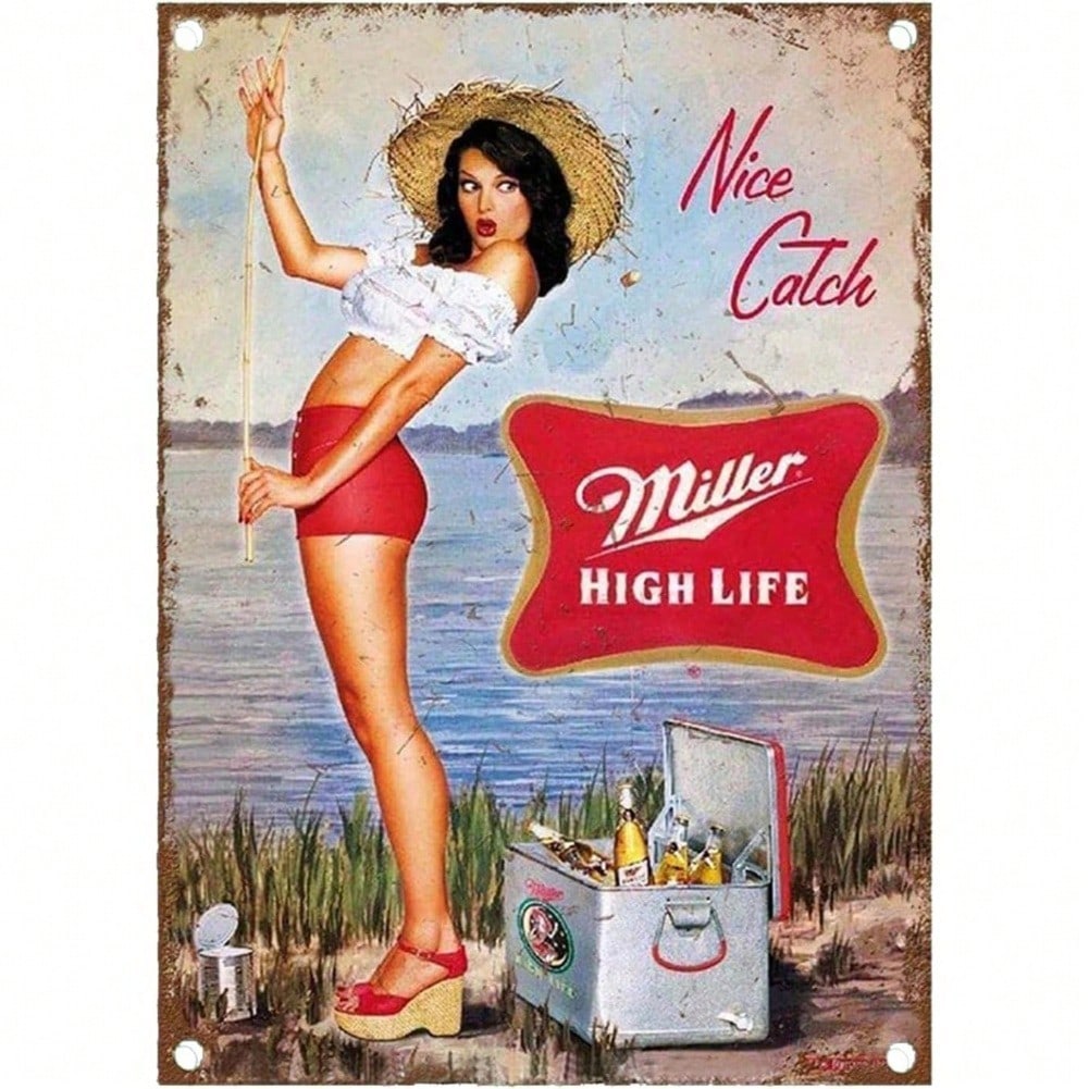 Vintage Metal Tin Sign Pin Up Girl Beer Bar Wall Art 8x12 Inch Home Decor 20x30