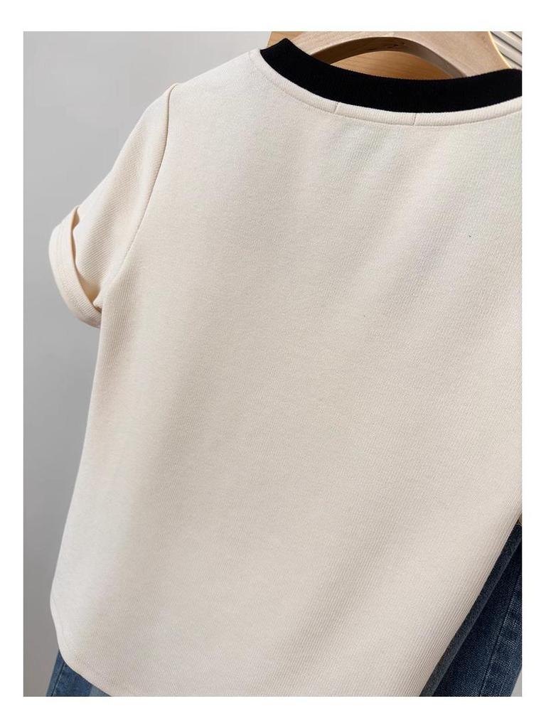 Plus Size Women's Stylish Square Neck Short Sleeve Summer T-shirt - Pure Cotton, Slimming, Up to 200 Jin.