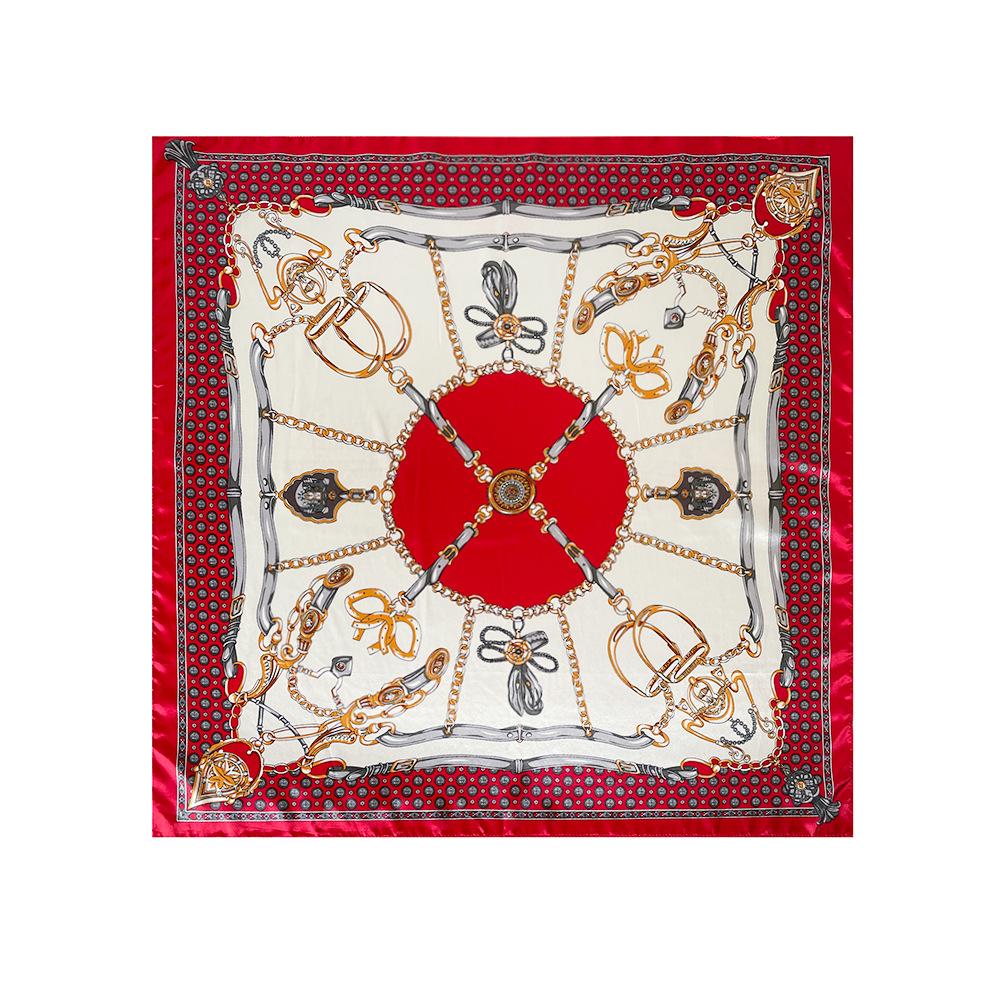 Women's Satin Artificial Silk Square Scarf Shawl Classic Chain Printing Silk Scarf 90cm Headscarf