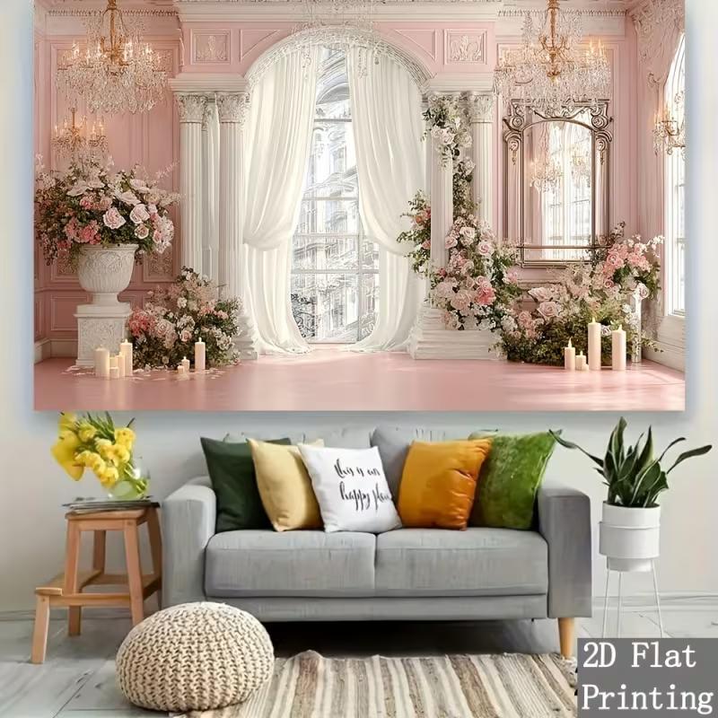 2D Pink Palace Photography Backdrop Wedding Floral Background