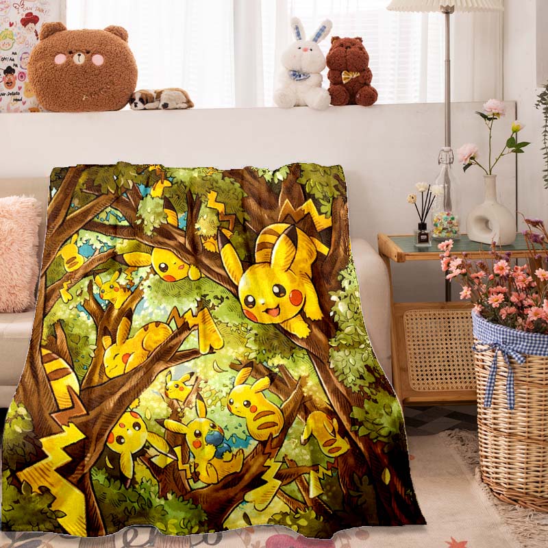2026 New1PC Pokémon Pikachu Pattern Blanket Warm Soft Fluffy Kids and Adults Sofa Bed Throw Blanket Outdoor Travel Camping Luxur