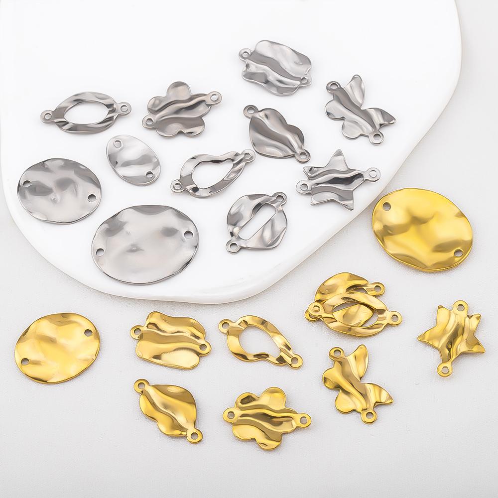 10pcs Stainless Steel 18K Plated Oval Star Heart Charms Double Hole Pendants for DIY Necklace Bracelet Jewelry Making Supplies