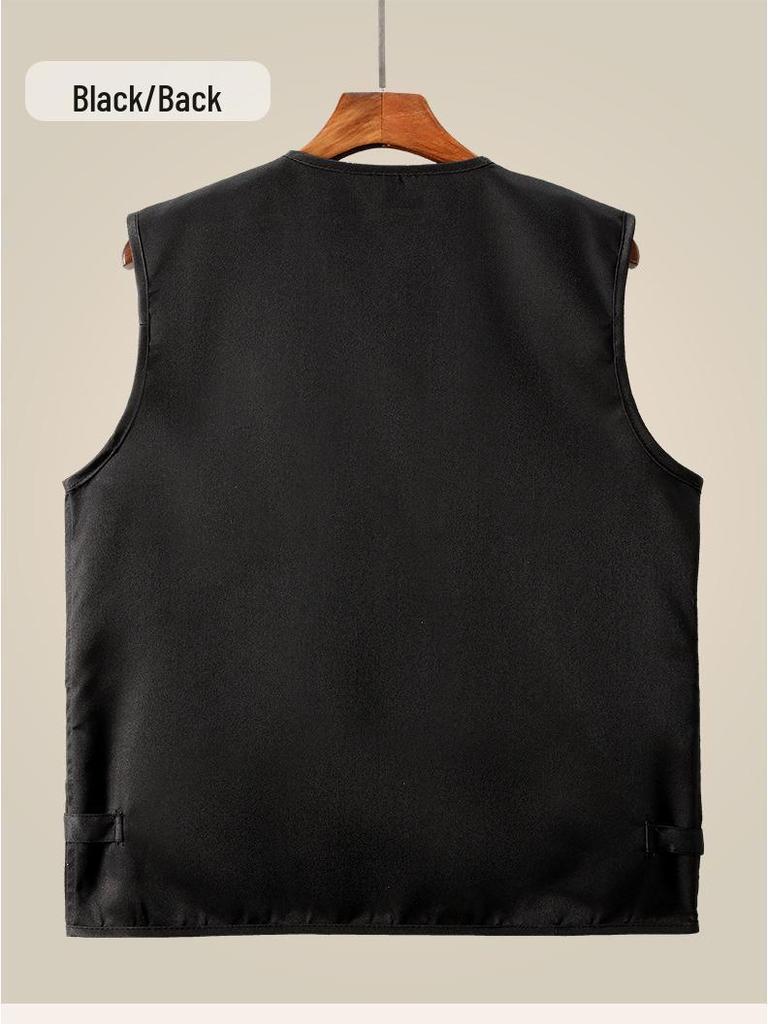 Men's Spring/Autumn Cotton Multi-Pocket Vest - Outdoor, Casual, Sleeveless Jacket for Middle-Aged & Elderly. Perfect for Fishing & Daily Wear.