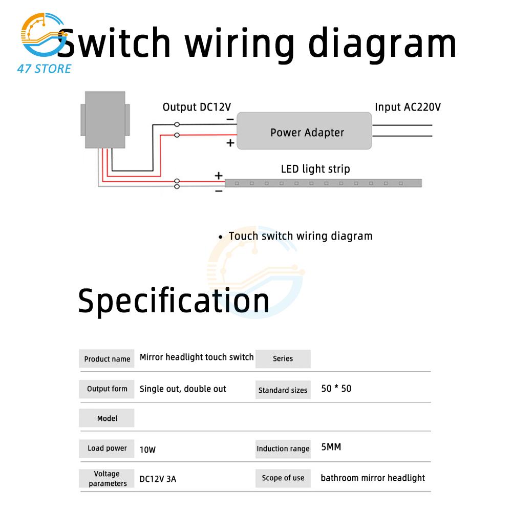 LED Inductive Dimming Touch Switch Bathroom Mirror Switch Touch Switch Sensor Stepless for Led Light Mirror Headlight DC 5-12V