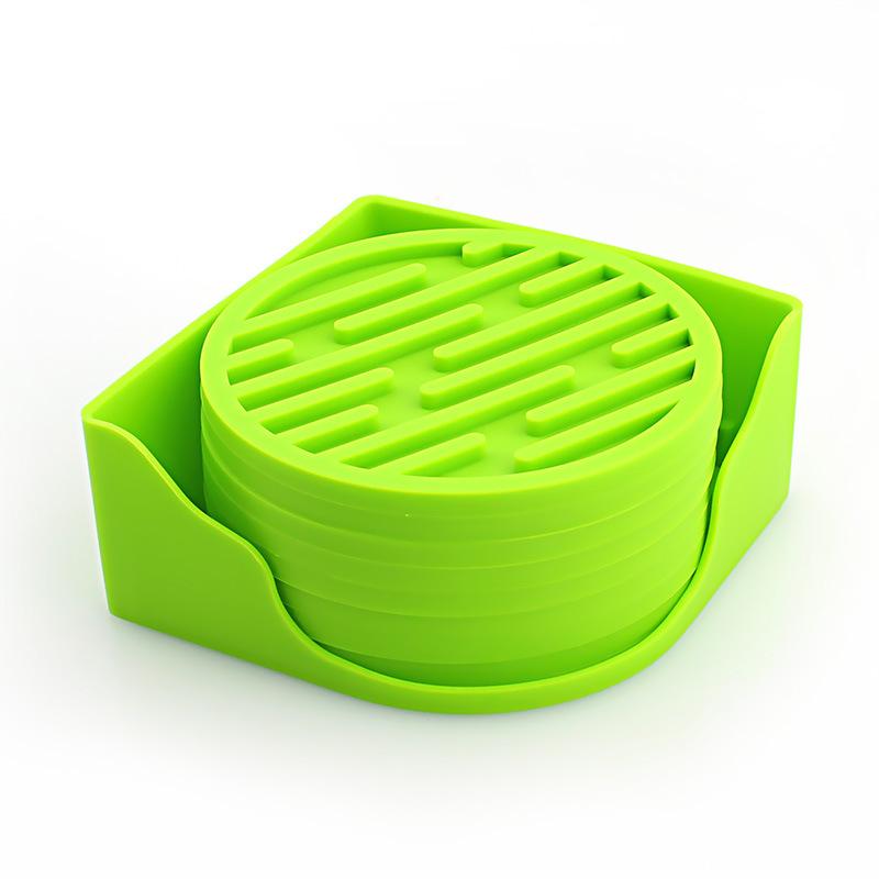 

Набор силиконовых подставок. Силиконовая коробка для хранения. Антигорячие подставки для кофе. Черные подставки. 8 coasters +1 bracket зелёный