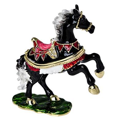 FJ FENGZHIJIE Golden Crystal Enamel Horse Jewelry Box | Hand-Painted Hinged Circus Draft Horse Trinket Box, Elegant Home Decor & Unique Gift for Horse