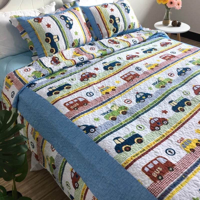1PC/3PCS Printed Bedspread Queen Size Floral Cotton Quilt Bedding Set, Lightweight Summer Quilted Blanket for Bed Comforter