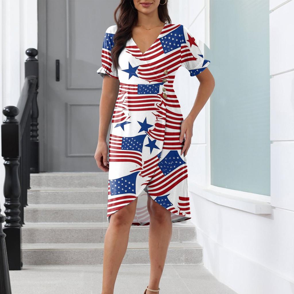 Strandkleider für Damen, Frühling, Sommer, elegantes Wickelkleid mit V-Ausschnitt, Blumenmuster, Boho-Kleid, fließendes, gerüschtes hawaiianisches Maxikleid