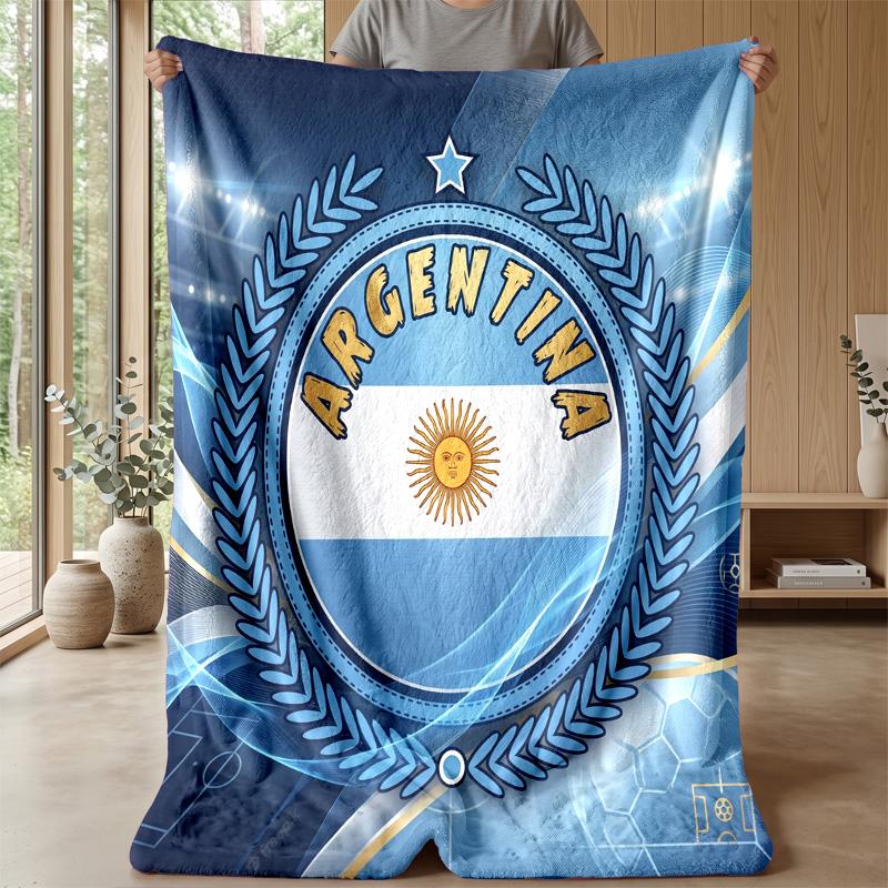 Argentina Football Printed Flannel Blanket Skin Friendly Warm Decorative Throw for Indoor Couch Bed Daily Use