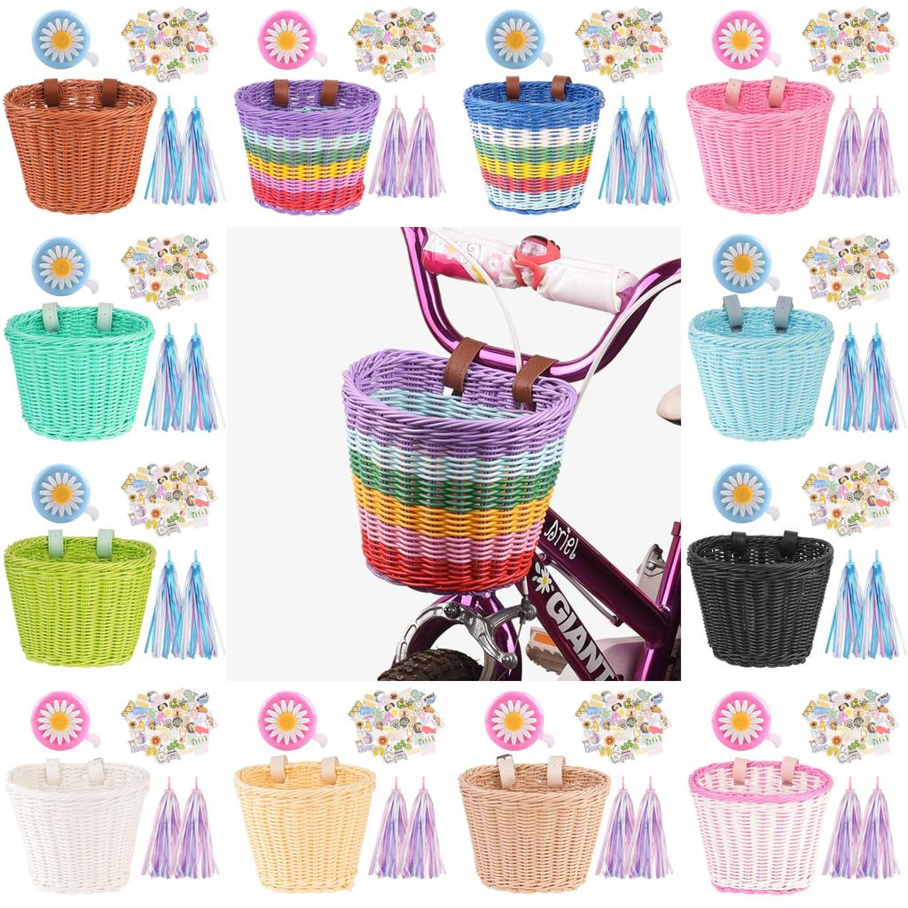 Cesto per Bicicletta per Bambini con Design Intrecciato Vintage e Campanello per le Avventure in Bicicletta dei Bambini