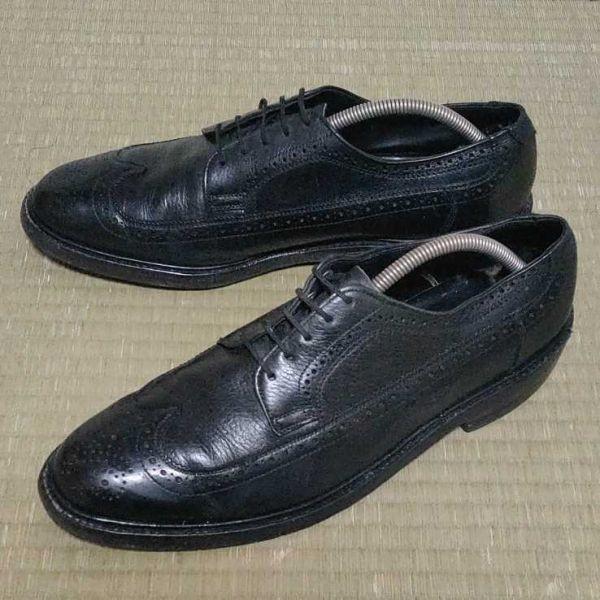 70s-80s USA Vintage/10.5C/27.5-28.0/Black/Goodyear Welt Longwing Brogues/Felt Tongue/Kenmoor(USED)