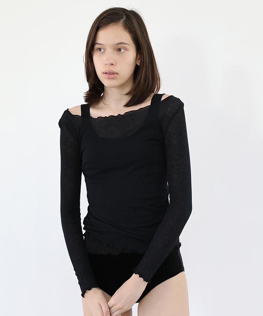 Peulmo See-Through Frill Long Sleeve Top [Light Beige]
