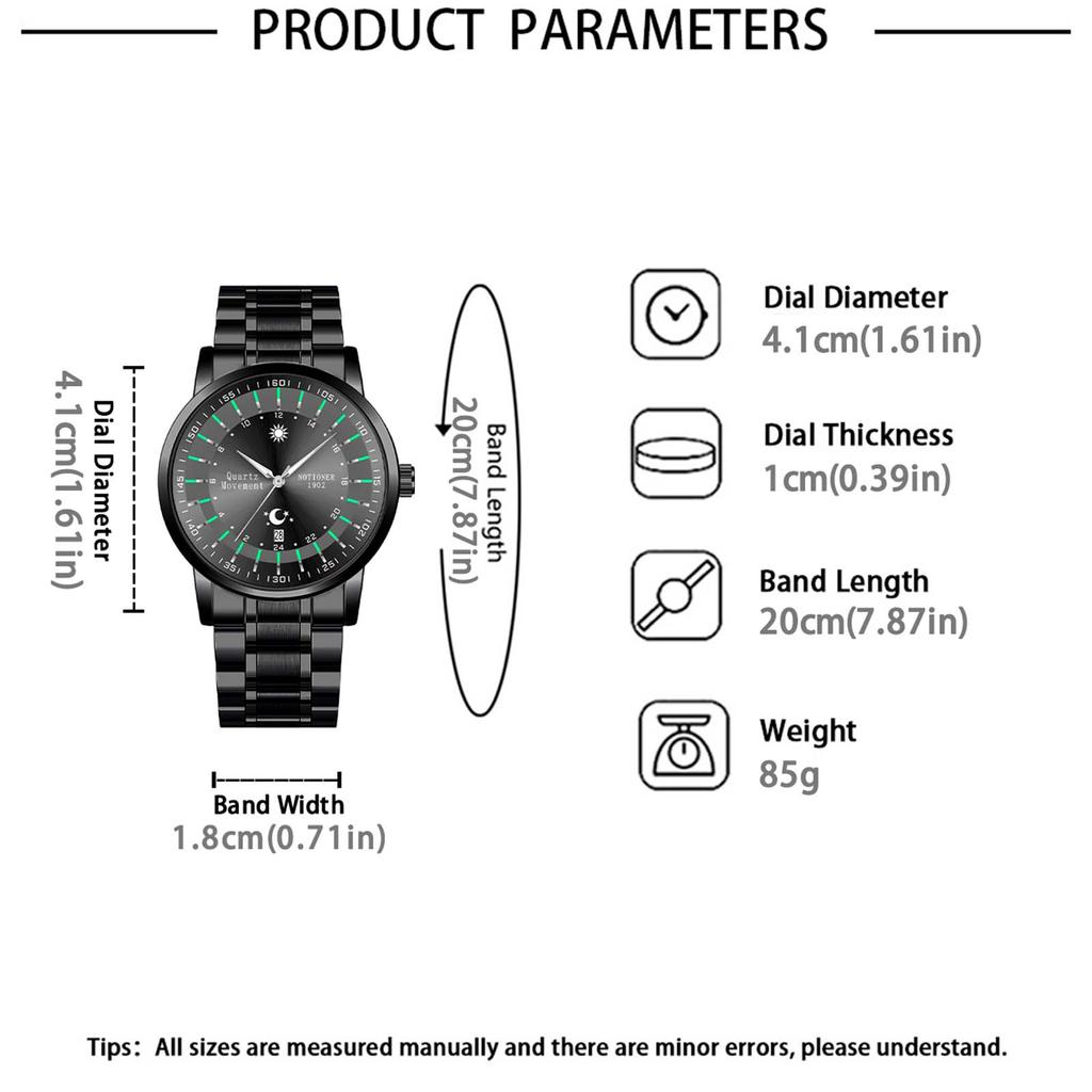 Fashion Sun and Moon Men's Watch Calendar Watch Classic Business Watch Large Dial Men's Watch Quartz Men's Watch Round Men's Watch