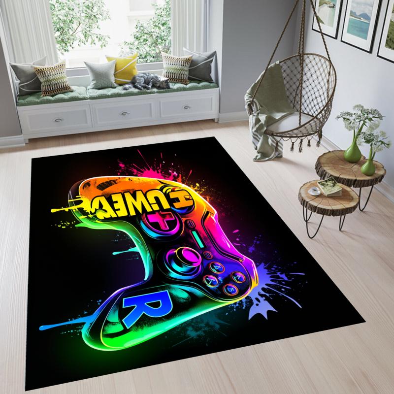 Gaming-Teppich für Jungenzimmer Neon-Spielcontroller Rutschfester waschbarer Teppich für Spielzimmer Schlafzimmer Wohnzimmer Teenager Jungen