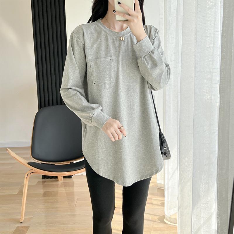 

Spring and Autumn Maternity T-shirt, Mid-length Pure Cotton Pregnancy Clothes, Postpartum Outerwear, Nursing Top XXXL сірий колір