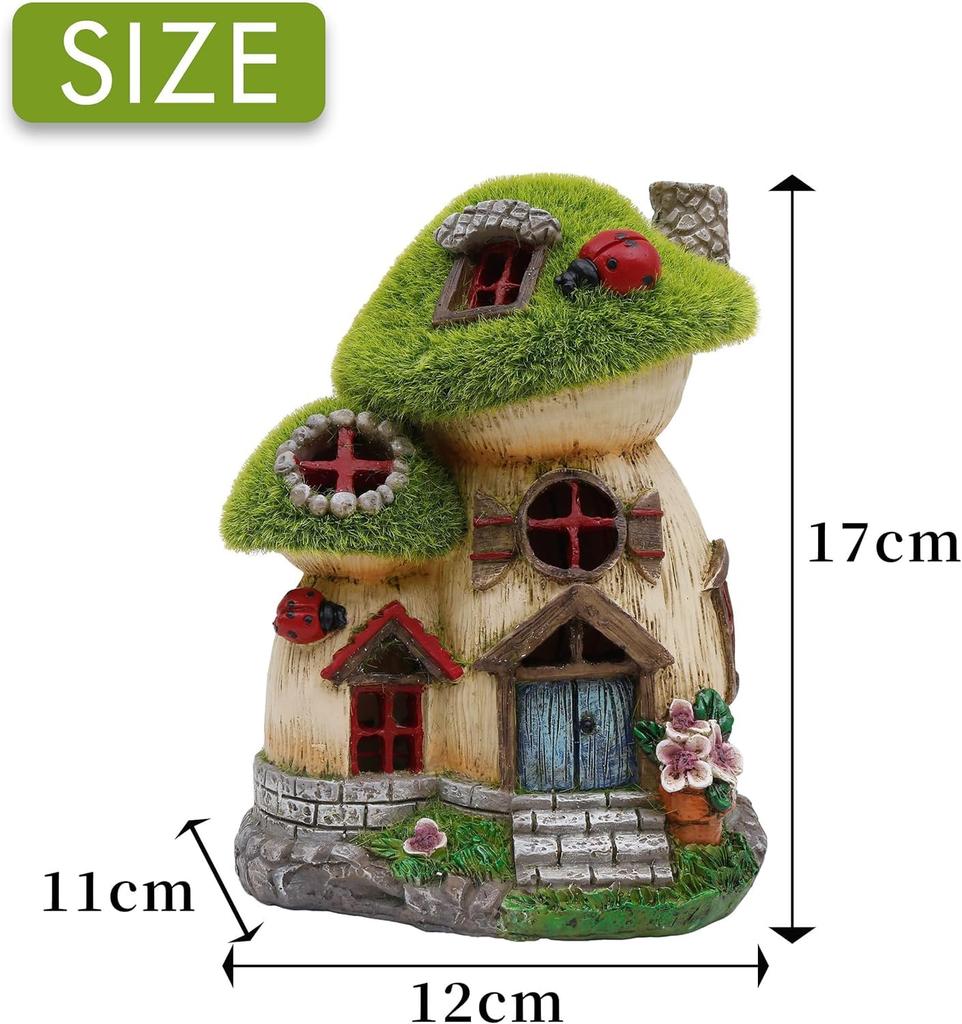 Valery Madelyn Gardening Goods Fluffy Mushroom House Solar Light Outdoor Garden Light Garden Ornament Figurine Garden Decoration Outdoor Statue Waterp