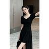 Elegant French Slimming V-neck Slit Dress - Korean Style, Plus Size, Perfect for Outings