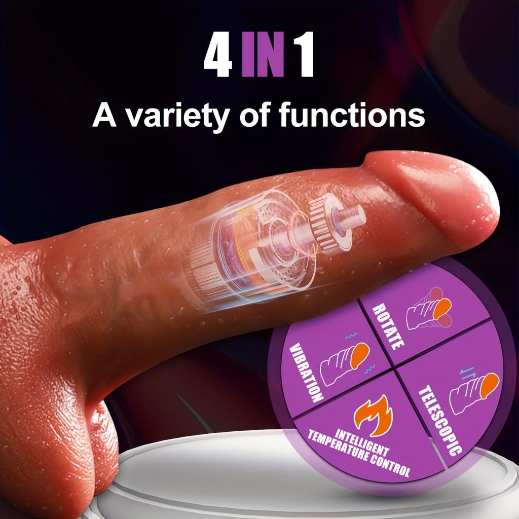 Huge Realistic Silicone Penis Female Masturbator - 4 In 1 Function Heating Vibration Telescopic Rocking Mode For Hands-Free Play And Satisfying Female