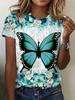 2025 New Summer Women's Black and White Swan Print T-shirt Round Neck Short Sleeve Street Casual Daily Basic Tops