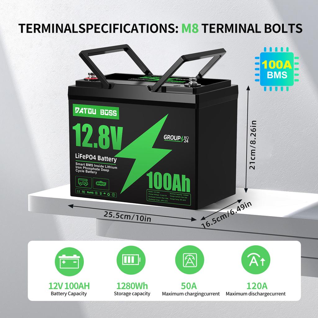 DATOUBOSS EU Lager 12V 100Ah 200Ah 300Ah AKKU Lifepo4 Lithium-Ionen-Batterie Deep Cycle für Solaranlagen 12 Volt Batterien