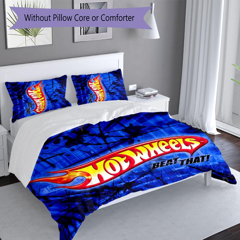 3pcs Hot Wheels logo pattern bedding set duvet cover set includes duvet cover &pillowcases, perfect all season bedroom decoration & gift