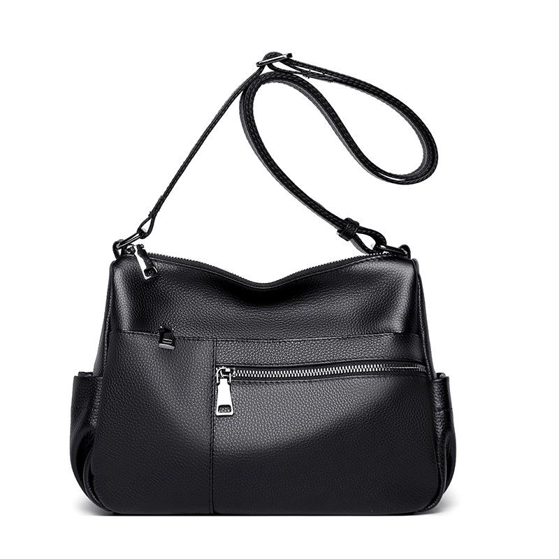 

Сумка из коровьей кожи Женская сумка Женская сумка для мам среднего и пожилого возраста Мягкая кожаная сумка через плечо большой вместимости чёрный