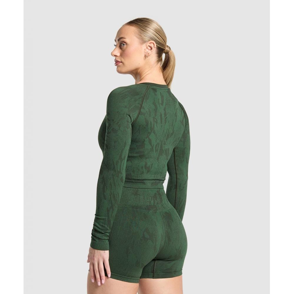 Gymshark Bezešvý top s dlouhým rukávem Adapt Camo, běžecká zelená, klasická zelená B3b2l Ec3b