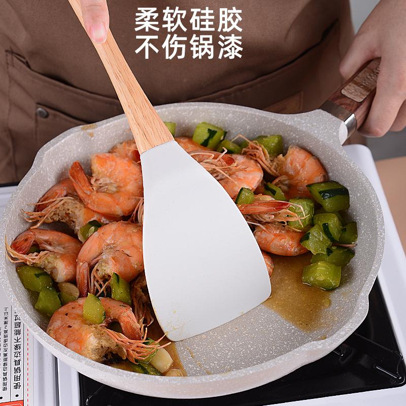 Dřevěná rukojeť silikonová kuchyňská sada severský styl domácí vaření silikonová obracečka nepřilnavá pánev vaření lžíce kuchyňské potřeby