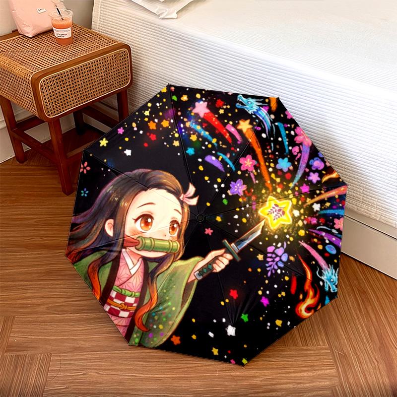 

1PC Automatic Folding Umbrella Demon Slayer Tanjiro Pattern 8 Ribs Portable Foldable Travel Umbrella Christmas Birthday Gift разноцветный