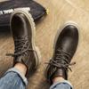 Fashion Men's Casual Leather Boots Winter Men Work Boot Mens Shoes Non-slip Designer High Top Ankle Boots Black Motorcycle Shoes