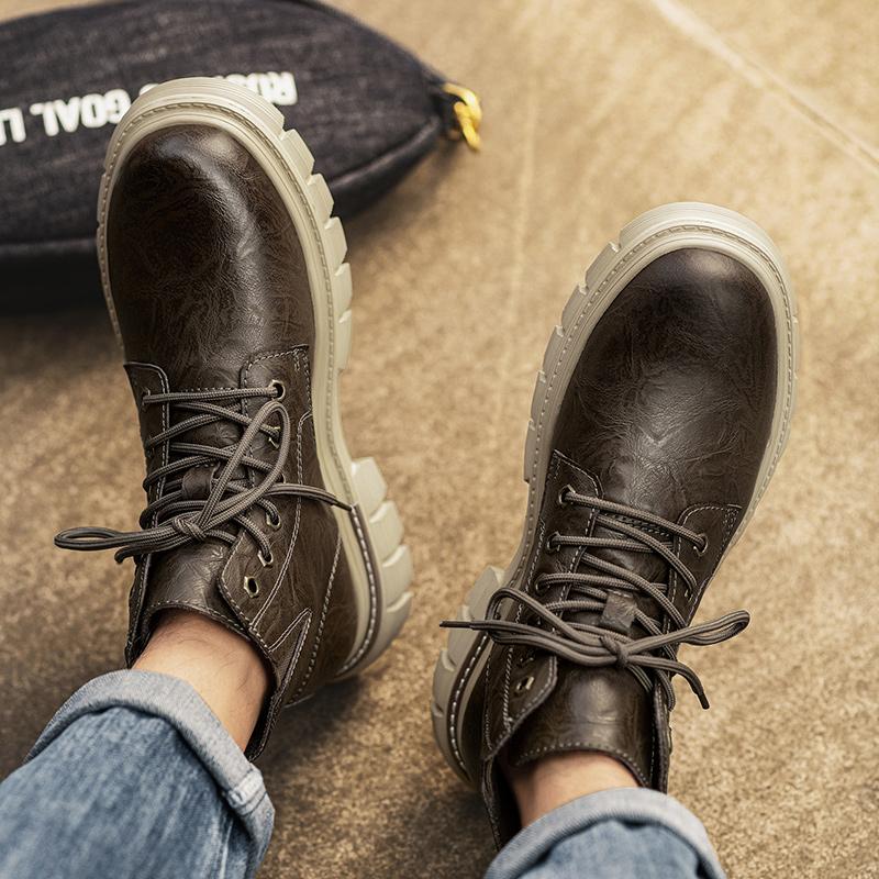 Fashion Men's Casual Leather Boots Winter Men Work Boot Mens Shoes Non-slip Designer High Top Ankle Boots Black Motorcycle Shoes