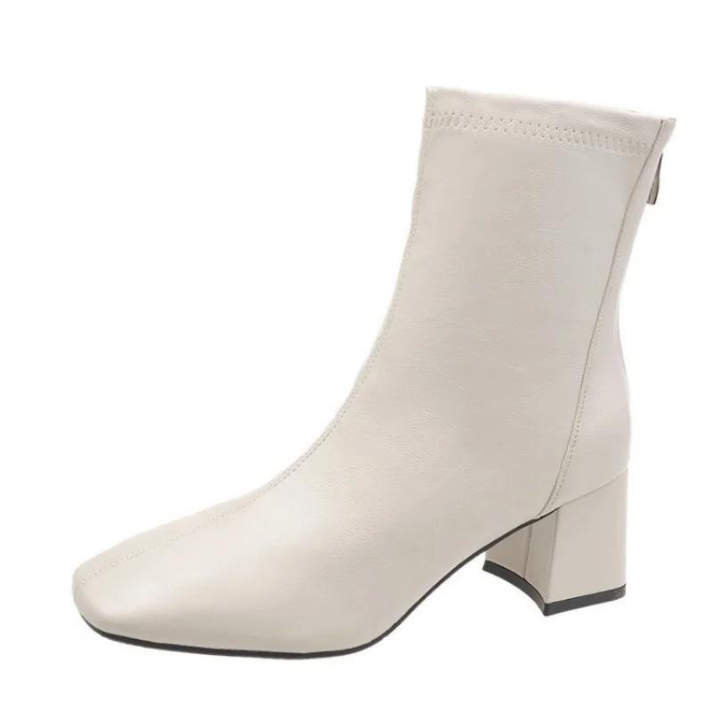 Jaro/podzim Dámské kotníkové boty na čtvercovém podpatku Dámské motorkářské boty Plus Size 34-43 Zapatos De Mujer Botas