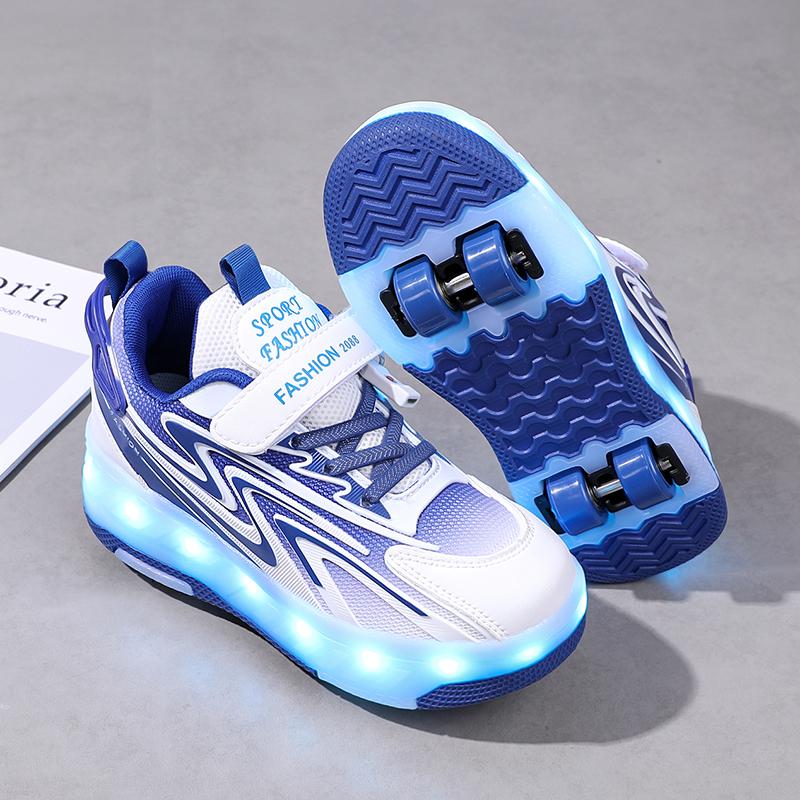 Kids Glowing Sneakers Rubbing Shoes Charging and Disassembling Four Wheels Slide Shoes LED Kids Glowing Sneakers