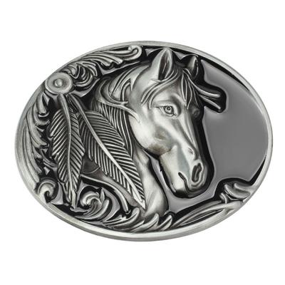 Fibbia per cavallo unica per cintura da uomo, vintage e resistente, in lega retrò, con testa di cavallo occidentale