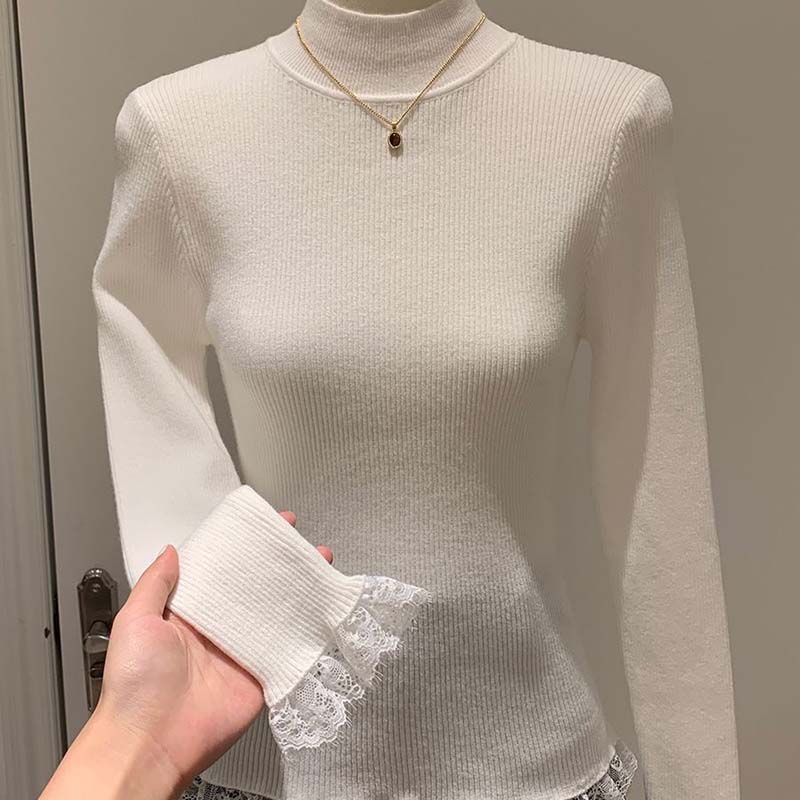 Svetr pro ženy Podzim Zima Zesílený Hřejivý Pletený Pružný Dlouhý rukáv Rolák Top