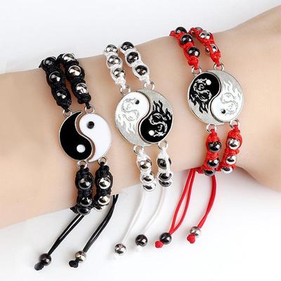 Yin Yang Tai Chi Couple Bracelet Set: Handwoven Chinese Style Beaded Bracelets for Women