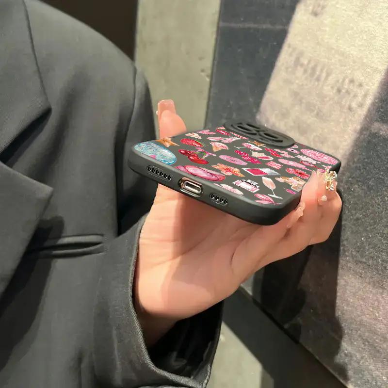 Sparkly Crystal Ball Pink Bow Cherry Pattern Case For  Poco F6 F5 X5 M6 X7 Pro Mi 15 14T 13T Pro 14 13 12 11 Lite NE Cover