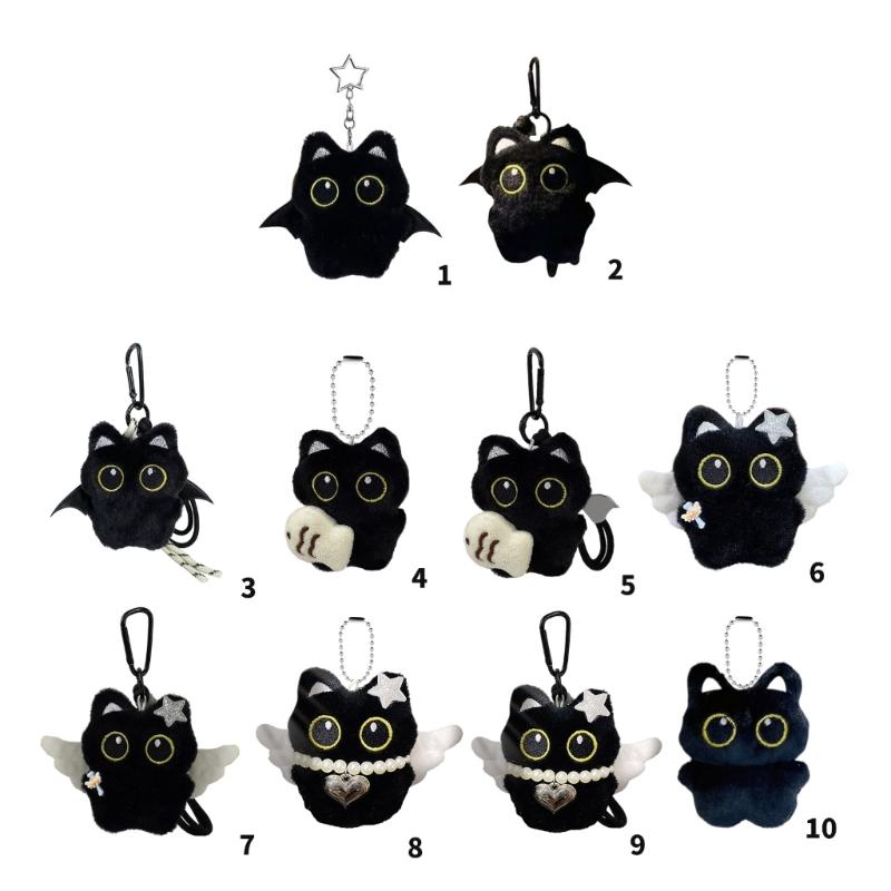 Black Cats Keychain Bag Charm With Ghostly Wing Soft Plush Lovely Style Christmas Halloween Gift Accessories