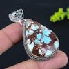 Tibetan Turquoise Gemstone Handmade 925 Sterling Silver Pendant 2.29" f0P79
