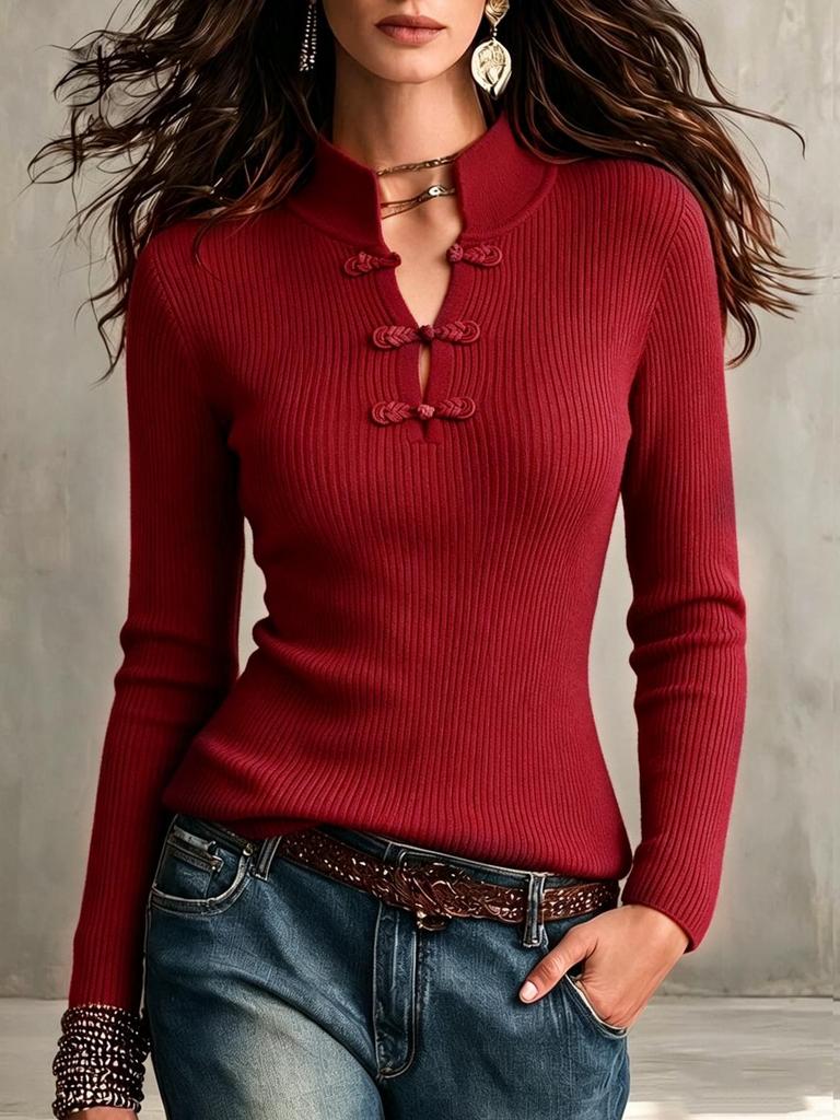 2026 Autumn/Winter Women's Slimming Retro Knit Sweater Top