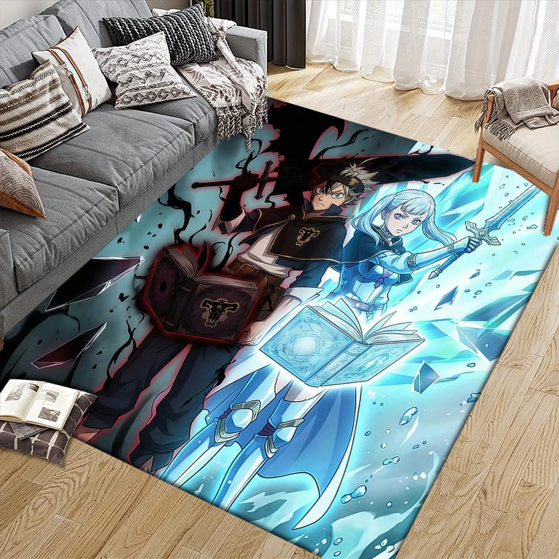 Black Clover2 Flannel Pattern Square Carpet,Area Rug,Carpet Rug for Living Room Bedroom Sofa Playroom Decor,Non-slip Floor Mat