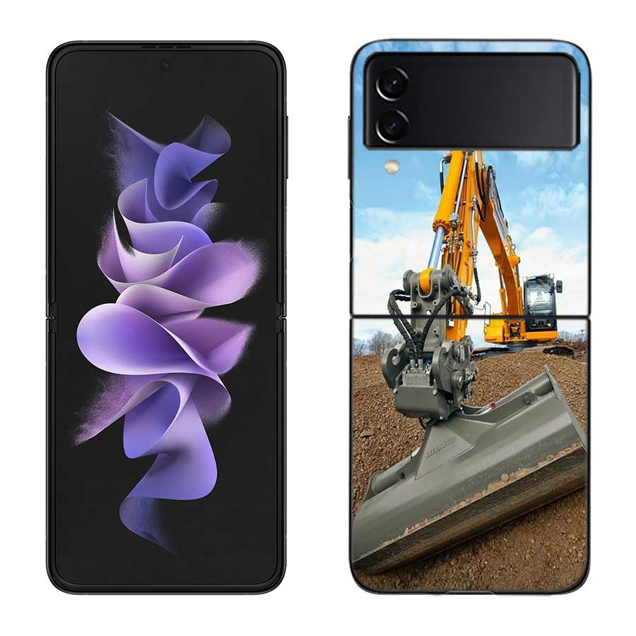 Construction Machinery Excavator Phone Case For Samsung Z Flip 7 6 5G Galaxy Z Flip 5 4 3 Black Hard Cell Cover Luxury PC Shell