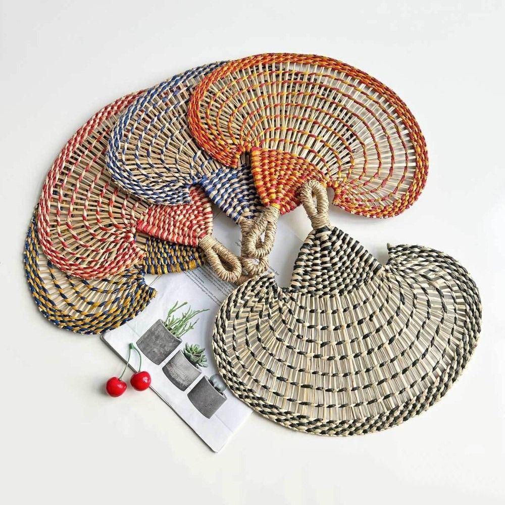 Bohemian Decorative Handmade Fan Colorful Cattail Fan Durable Summer Cooling Fan  Indoor