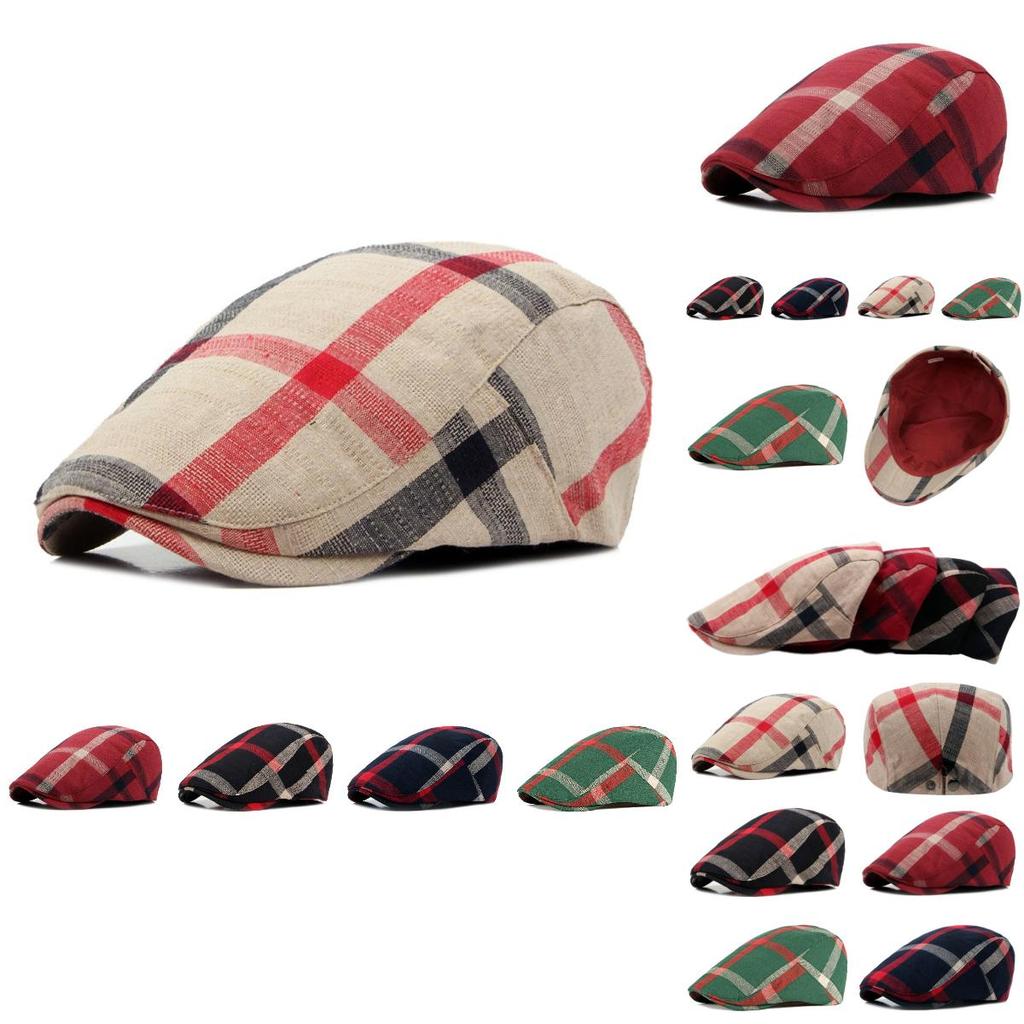 Stylish Unisex Beret Cap Vintage Plaid Pattern In 5 Colors
