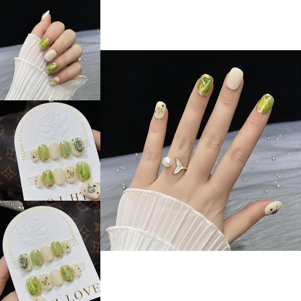 Hand Painted Jade Lake Nail Art Pure Gentle And Elegant