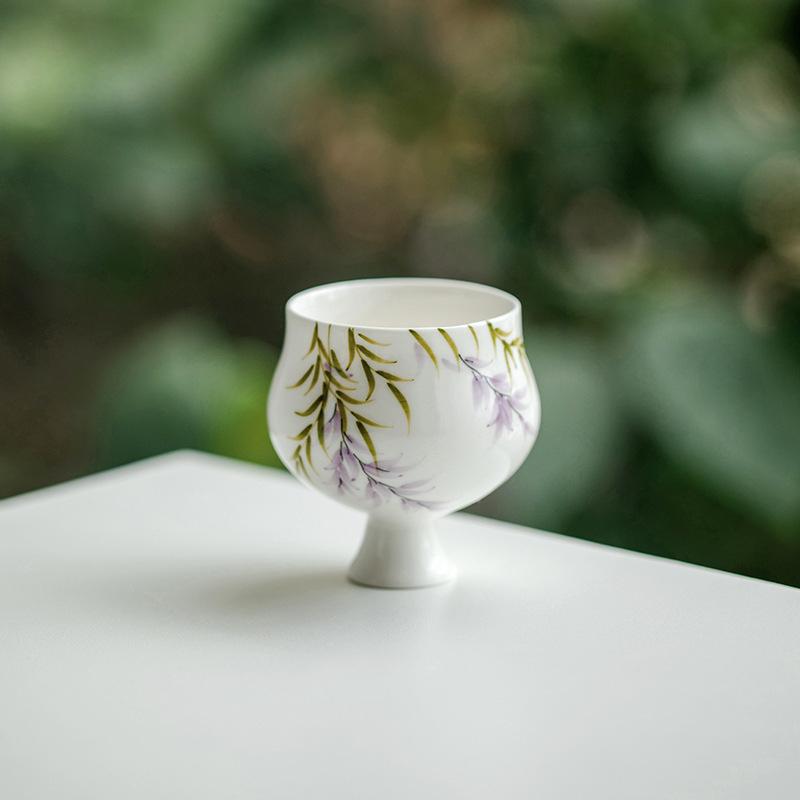 

65 мл чистая ручная роспись чайная чашка с цветком глицинии антикварная чайная пара кувшин для воды маленькая талия пахнущая чашка бытовые чайные сервизы ремесло