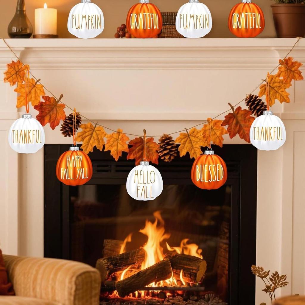 2025 Halloween Tree Pumpkin Hanging Pendant 12Pcs/set Christmas Pumpkin Ball Ornaments Farmhouse Fall Holiday Atmosphere Props