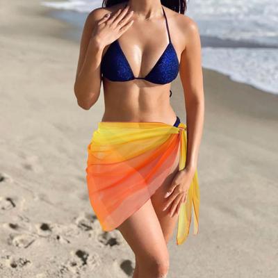 Plážová přikrývka sukně s přechodem barva šifon zavinovačka na bikiny univerzální šála plavky šátek na opalovací krém
