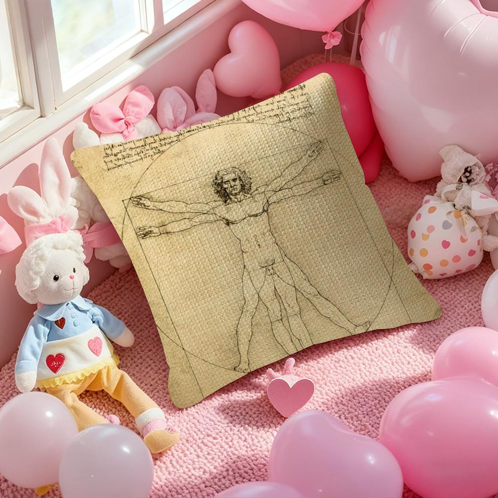 Da Vinci Inspired Sketches Pillow Case Anti-Dustmite Pillowcase Invisible Zipper Silky Short Plush Sofa Cushion Cover
