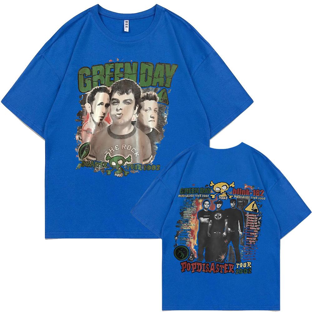 Rare Punk Band Green Day Popdisaster Tour 2002 T-shirts Unisex Women Vintage Gothic Rock Oversized Tshirt Male Cotton Casual Tees